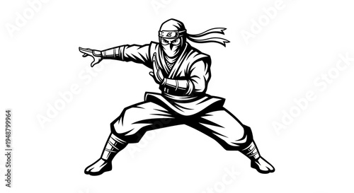 Ninja Warrior in Fighting Stance, Martial Arts Master, Stealthy Assassin