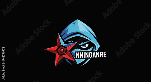 Ninja Warrior Logo with Red Star Emblem on Black Background - Gaming and Esport Icon