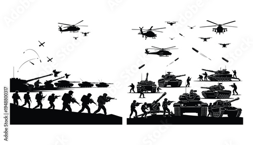 Battlefield Medic Silhouette in Military Combat Scenario