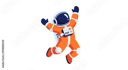 Happy Astronaut Floating in Space, Pixel Art Style
