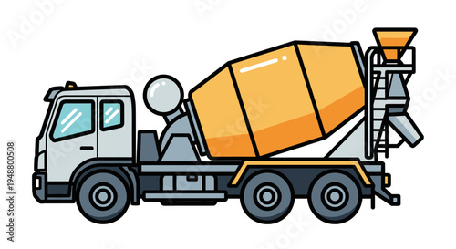 Concrete mixer truck, construction vehicle, industrial transport, heavy machinery, building equipment