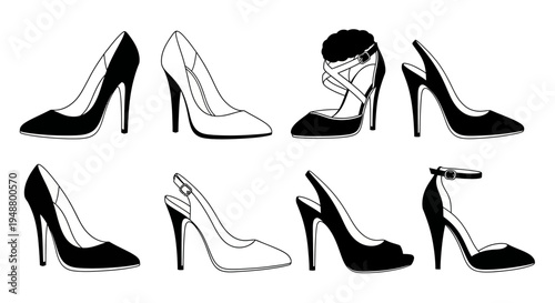 Collection of Black and White High Heel Shoes, Elegant Footwear Assortment