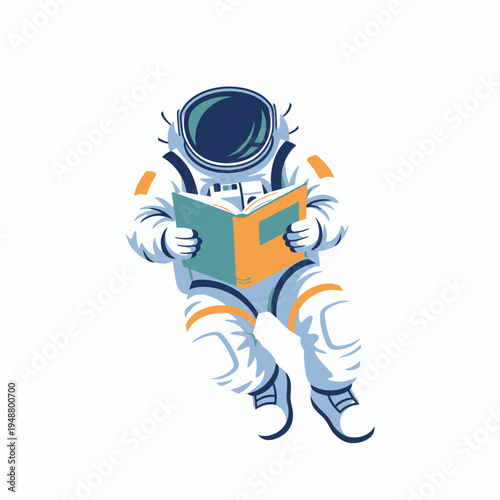 Astronaut reading a book floating in space, zero gravity, science fiction concept