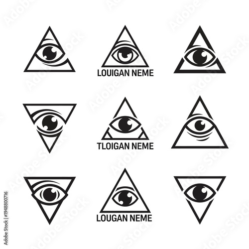 All Seeing Eye Triangle Symbols - Mystical Eye of Providence Icons Collection