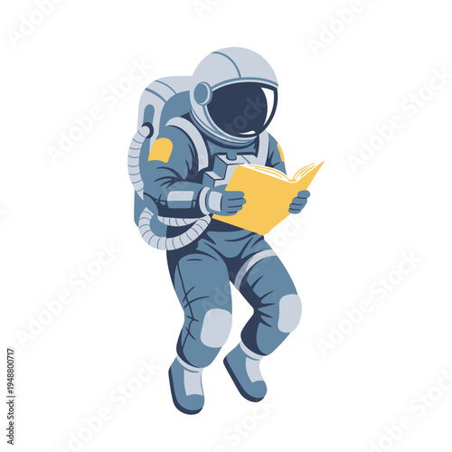 Astronaut reading a book while floating in space, zero gravity, knowledge, exploration
