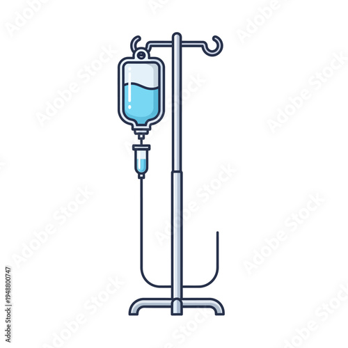 Medical IV drip stand with saline bag illustration