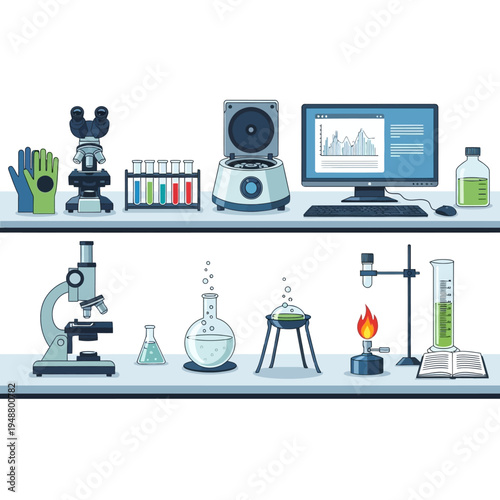 Laboratory Equipment and Scientific Tools Flat Vector Illustration