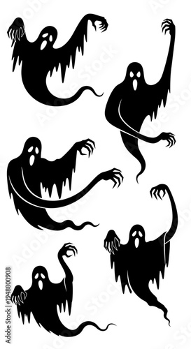 Spooky Ghost Silhouettes Collection: Five Frightening Figures for Halloween