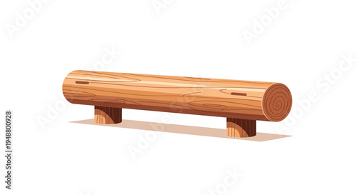Simple Wooden Log Bench with Two Supports, Rustic Outdoor Furniture