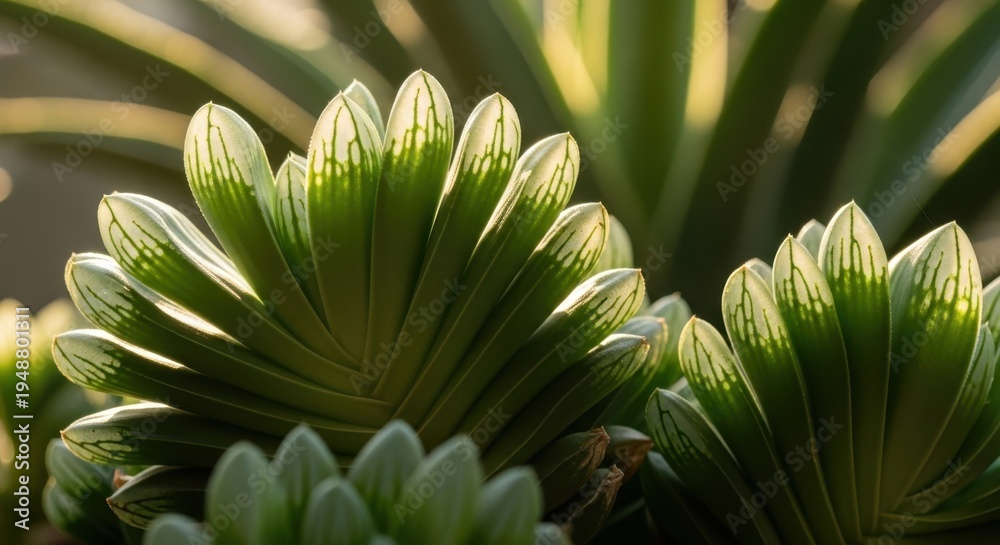 Obraz premium Close-up view of a vibrant green succulent plant's detailed leaves with soft lighting