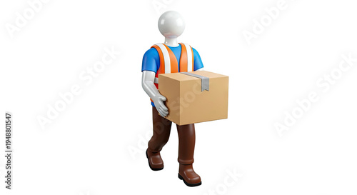 3D Render of a Worker Carrying a Package