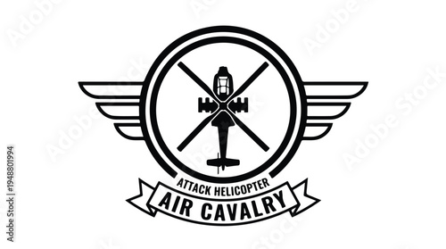 Attack Helicopter Air Cavalry Emblem with Wings.