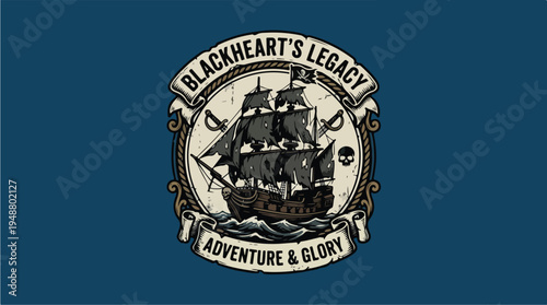 Blackhearts Legacy Adventure and Glory Pirate Ship Emblem.