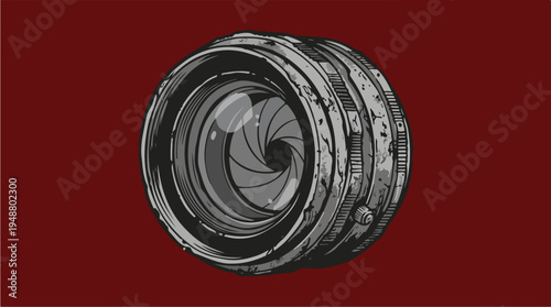 Detailed illustration of a camera lens with aperture blades.