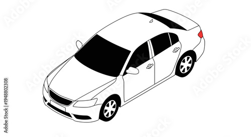 Isometric view of a white sedan car illustration isolated on white background