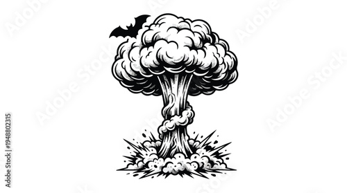 Explosion Cloud with Bat Silhouette.