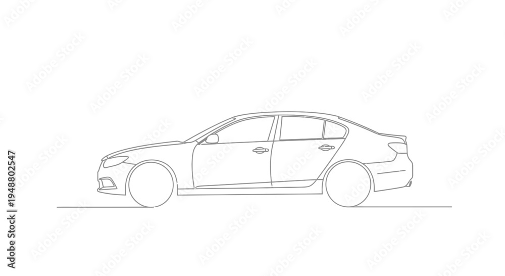 Fototapeta premium Minimalist line art illustration of a modern sedan vehicle side profile