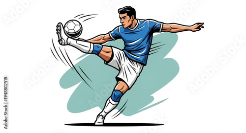 Soccer Player Kicking Ball Action Dynamic Pose.