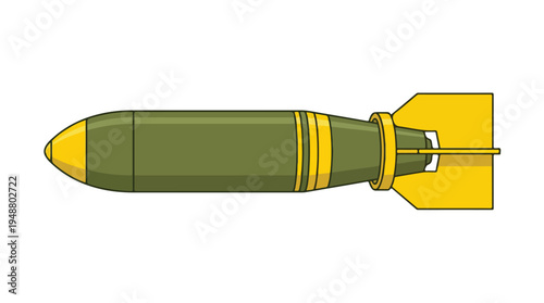 Illustration of a vintage bomb with yellow fins and nose cone.