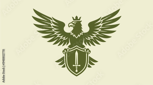 Majestic Eagle with Crown and Shield Featuring a Sword.