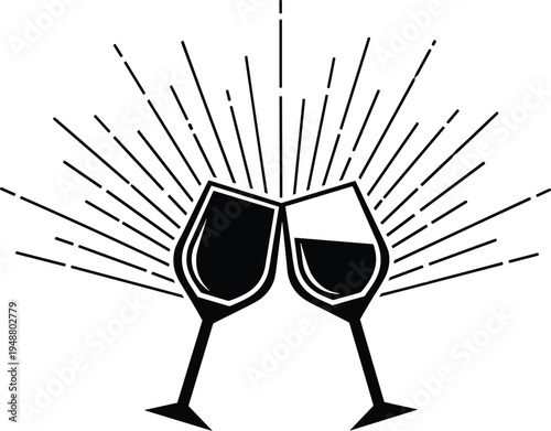 Romantic silhouette vector icon set featuring kissing couple, heart, rose, dove, gift box, and champagne glass for Valentine's Day wedding design.