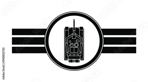 Military Tank Emblem with Stripes and Circle.