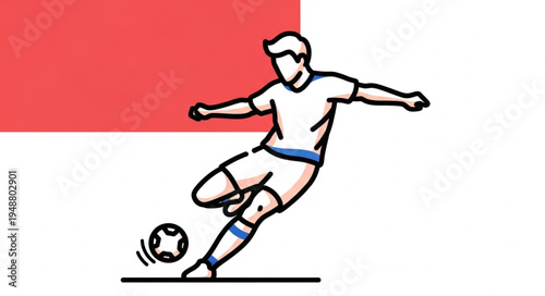 Soccer player kicking ball during game action illustration.
