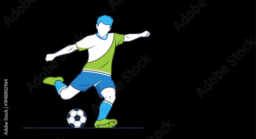 Soccer player kicking a ball during a game.