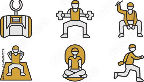 Six construction workers performing various tasks isolated on transparent background