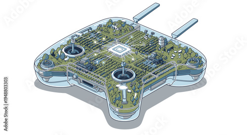 Futuristic Cityscape Integrated Circuit Board Concept