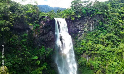 scenery of waterfall with lush green forest.ai 
