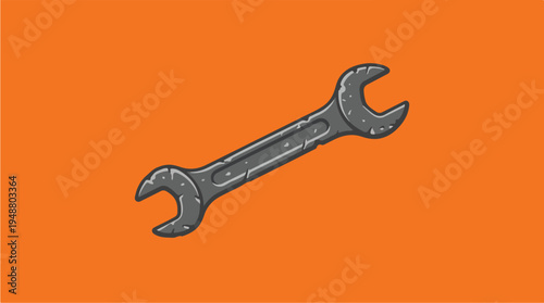 Single Metal Wrench Tool on a Vibrant Orange Background.