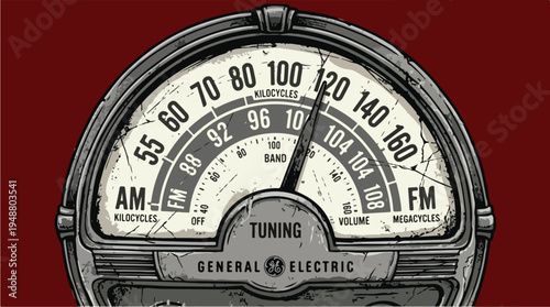 Vintage General Electric Radio Tuning Dial Closeup.