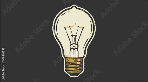 Vintage Incandescent Light Bulb Illustration on Dark Background.