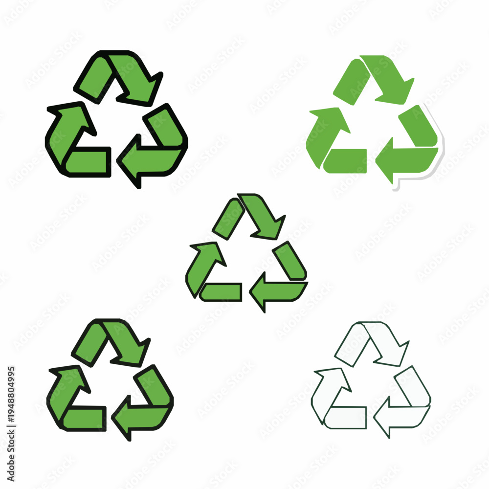 Obraz premium Stylized recycling symbol vector icon set green eco EPS10 isolated on white