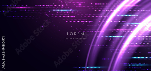 Abstract glownig purple curve ray with lighting effect and sparkle on dark blue background.