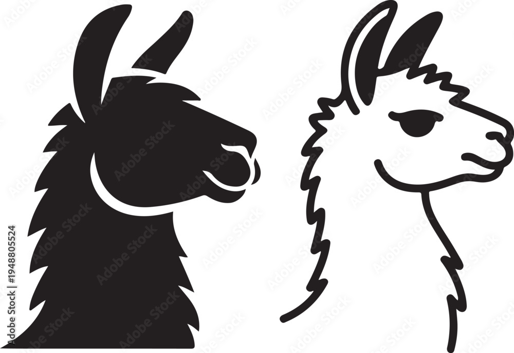 Fototapeta premium Black Llama Head Silhouette Icon Vector Graphic on White Background