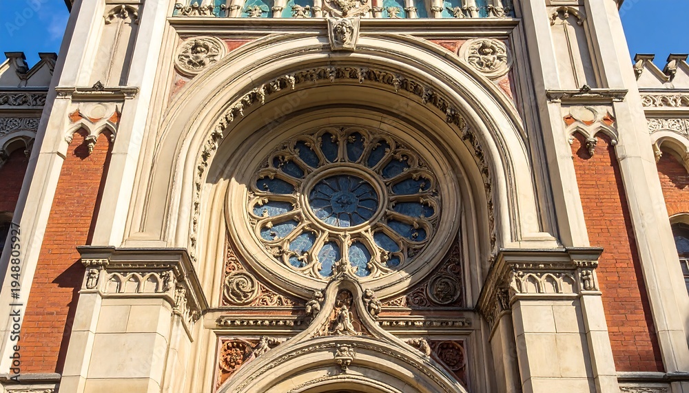 Obraz premium Architectural facade with ornate circular stained glass window