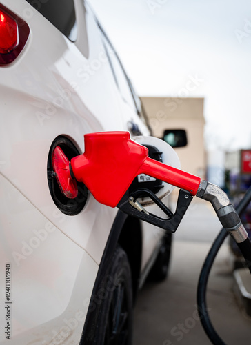 Wallpaper Mural Close up of fuel nozzle of gas pump filling the tank of a vehicle. Torontodigital.ca