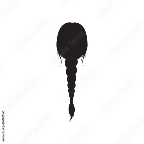 Long hair braid silhouette vector flat illustration design.