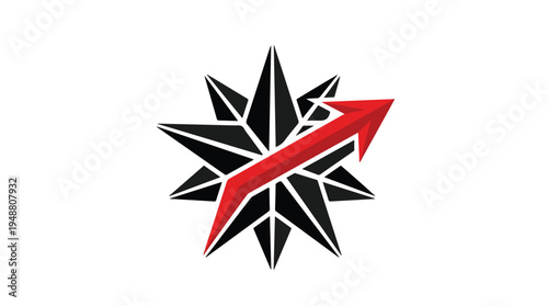 Dynamic Compass Star with Red Arrow Pointing Upward.