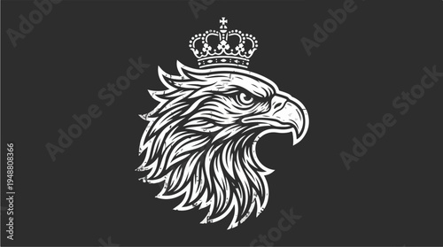 Majestic Eagle Head with Crown Vector Illustration.