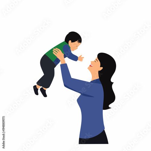 A mother playfully lifts her happy child in the air on Mother's Day, showcasing love and family bonding.