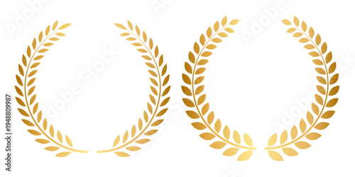 ゴールド月桂樹ローレルフレームセット（表彰・ランキング高級装飾ベクター素材）