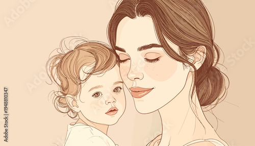 A mother tenderly hugs her baby on a happy mothers day