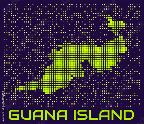 Guana Island dots map. Virgin Islands (UK). Digital style boundary shape. Guana Island map and title lime colored square dots with round corners. Elegant Vector Illustration.