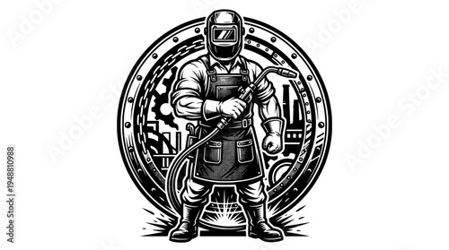 Industrial Welder Mascot Style Vector Emblem