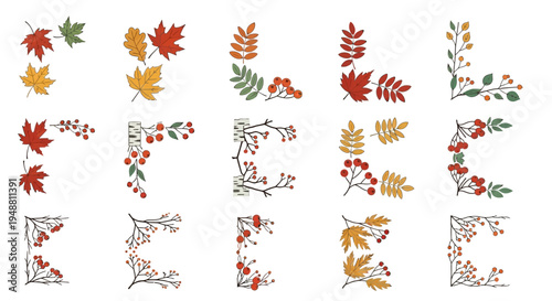 Autumn leaf and berry corner designs decorative vector elements