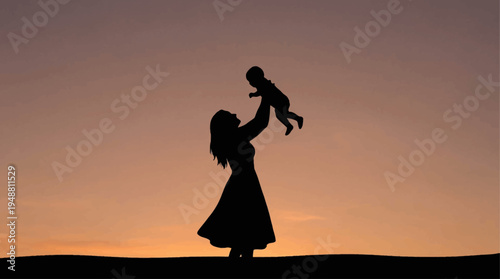A loving mother holds her baby high in the air on a happy mothers day
