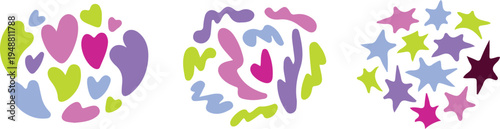 Vibrant colorful abstract shapes isolated on transparent background